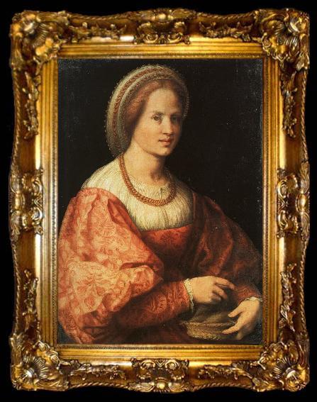 framed  Jacopo Pontormo Lady with a Basket of Spindles, ta009-2